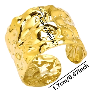 Detail view of gold lava texture ring showing dimensions 1.5cm height and 1.7cm width