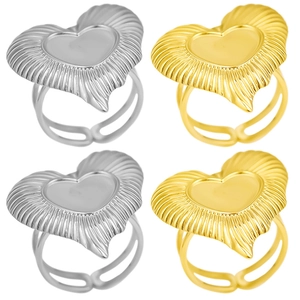 304 Stainless Steel Irregular Heart Ring For Women 18K Gold Plated Radial Texture Adjustable Open Finger Ring Jewelry Gift