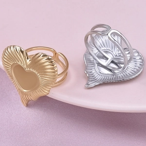 Irregular heart shaped 18K gold and silver plated adjustable rings in 304 stainless steel
