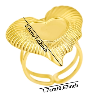 Detailed measurement of golden heart ring with scallop texture and adjustable open band
