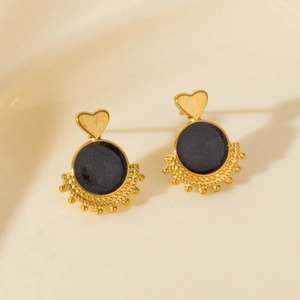 Exaggerated heart earrings in 304 stainless steel with vintage gold and black finish