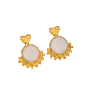 Chic 304 stainless steel gold heart earrings with white resin bohemian drop pendants