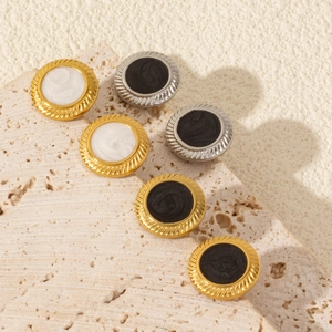 Vintage 304 Edelstahl Runde Ohrstecker Für Damen 18K Vergoldet Emaille Geometrische Ohrringe Mode Alltags Schmuck