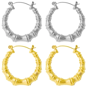 Orecchini a Cerchio Retro in Bambù Acciaio Inossidabile 304 Placcati Oro 18K Orecchini a U per Donna Gioielli Street Style
