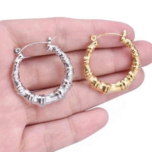 Orecchini a cerchio a forma di U in acciaio inossidabile 304 con trama a bambù oro e argento