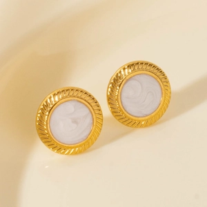 Minimalistische 18K vergoldete 304 Edelstahl Ohrstecker mit weißer Marmortextur