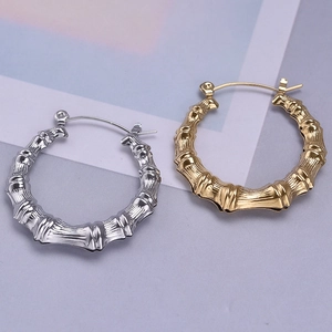 Orecchini a cerchio stile bambù in acciaio inox 304 placcati oro 18k e argento