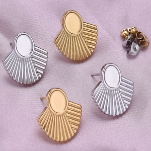 Orecchini a ventaglio Art Déco in acciaio inossidabile placcato oro 18k e argento