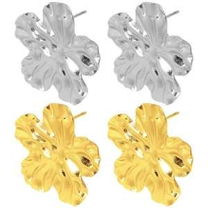 Orecchini a lobo a forma di fiore in acciaio inossidabile 304 color oro e argento
