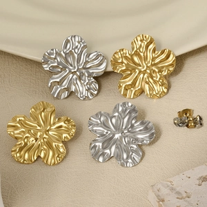 Orecchini a Bottone in Acciaio Inossidabile 304 a Forma di Fiore Con Texture Increspata Oro Argento per Donna Gioielli Quotidiani