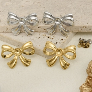 Fashion Stainless Steel Bowknot Stud Earrings Vacuum Plated Gold Silver Bow Earrings For Women Party Daily Jewelry
