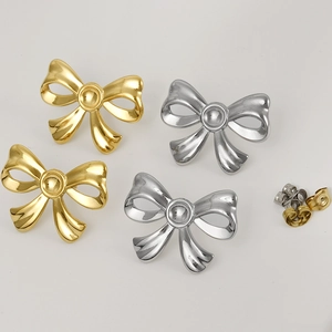 Polished 304 stainless steel bow knot stud earrings in gold and silver finishes