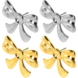 Minimalist 304 stainless steel bow knot stud earrings in polished gold and silver finishes
