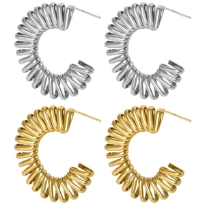 Boucles d'oreilles spirale en C en acier inoxydable 304 poli coloris or et argent