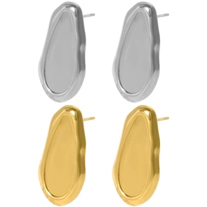 Macro detail of geometric irregular 304 stainless steel earrings in gold and silver