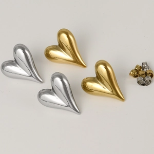 Set aus polierten Herz-Ohrsteckern aus 304 Edelstahl in Gold und Silber Optik
