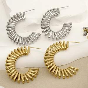 Boucles d'Oreilles Clous en Spirale en Forme de C en Acier Inoxydable 304 pour Femmes Bijoux Industriels Métalliques