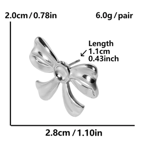Detailed size measurement chart for 304 stainless steel bowknot stud earrings in silver
