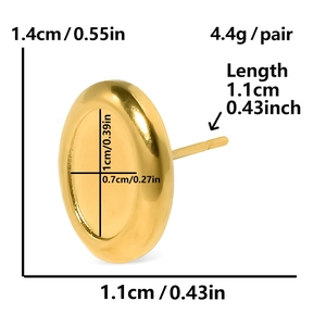 Tabella taglie dettagliata per orecchini ovali dorati con altezza 1,4cm e larghezza 1,1cm