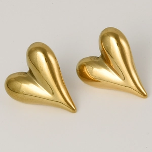 Schicke 304 Edelstahl Herz-Ohrstecker in Gold mit poliertem Hochglanz-Finish für Damen