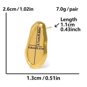 Detailed dimensions of 304 stainless steel gold irregular oval hoop earrings