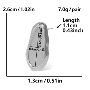 Detailed dimensions of 304 stainless steel geometric irregular earrings with silver finish