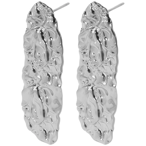 Macro shot of 304 stainless steel earrings with irregular pleated hammered texture