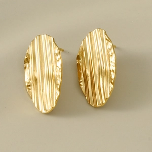 Orecchini ovali a pieghe in acciaio inossidabile 304 color oro con finitura lucida