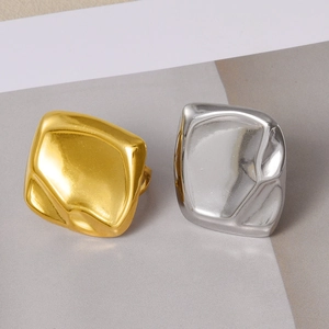 Minimalist Stainless Steel Irregular Geometric Open Ring For Women Liquid Metal Texture Adjustable Molten Surface Fashion Jewelry Finger Ring