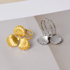 Adjustable 304 stainless steel open rings with clover leaf design in gold and silver