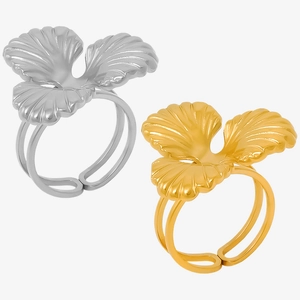 Detailed close-up of 304 stainless steel floral rings with radial texture and dual-band