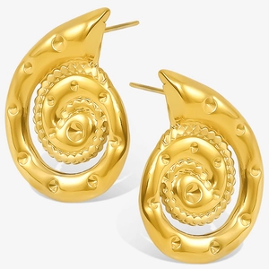 Orecchini a Bottone a Spirale in Acciaio Inossidabile 304 a Tema Oceano per Donna Vintage Placcati Oro Argento Conchiglia Gioielli