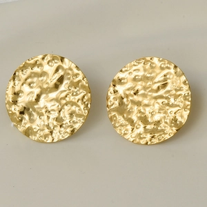 Vintage 304 stainless steel golden oval earrings with hammered pleated texture design