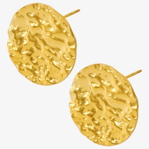 Detail shot of vintage 304 stainless steel gold stud earrings with hammer texture