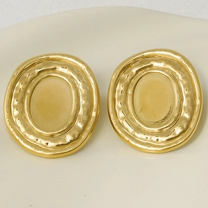 Minimalist oval wave texture gold stud earrings in 304 stainless steel