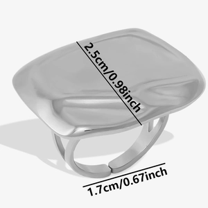 Detail showing dimensions of silver 304 stainless steel liquid metal textured ring