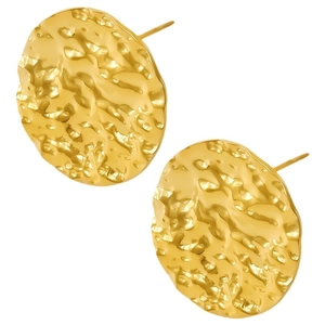 Vintage 304 stainless steel oval hammered earrings in luxury gold textured design