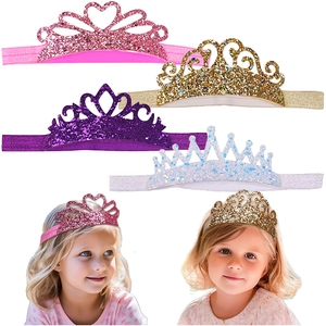 Bandeau Couronne à Paillettes pour Enfants Élastique en Tissu avec Paillettes Diadème pour Bébé Filles Fête d'Anniversaire Accessoires Photo