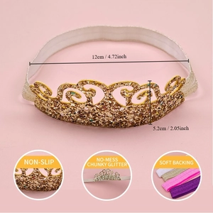 Bandeau couronne à paillettes dorées pour bébé avec élastique pour photos d'anniversaire