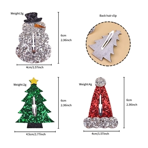 Glitter Christmas hair clips set with snowman, tree and hat shapes for girls