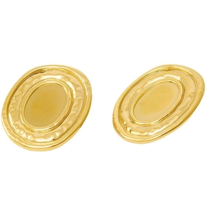 Minimalist vintage gold oval stainless steel stud earrings with embossed texture