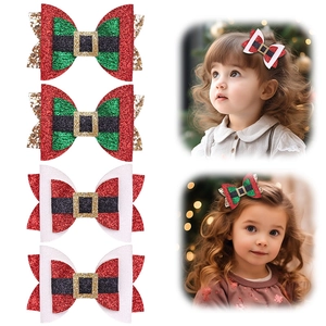Weihnachten Glitzer Schleife Haarspangen Für Mädchen Weihnachtsmann Elf Gürtel Design Schmetterling Haarnadel Handgefertigte Stoff Haarschmuck Urlaub