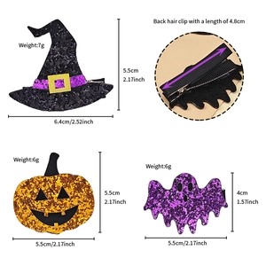 Halloween kids hair clips set featuring sequined witch hat pumpkin and ghost designs