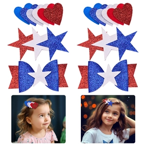 Independence Day Glitter Hair Clips For Kids American Flag Colors Red White Blue Bow Heart Star Alligator Hair Clips