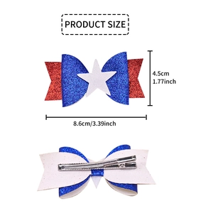 Independence Day glitter hair bow clip in red white and blue with star detail
