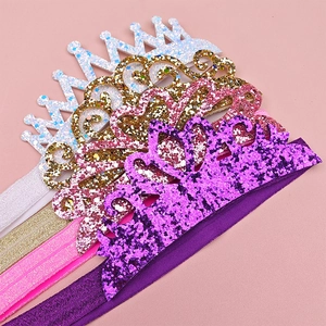 Lot de bandeaux couronne à paillettes pour bébés en blanc, or, rose et violet