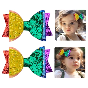 Fermagli per Capelli a Fiocco Glitterati Arcobaleno per Bambini Paillettes Lucide in Pelle PU Clip a Coccodrillo Accessori