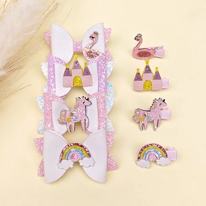 Lot de barrettes à paillettes avec motifs de château, cygne et licorne pour filles