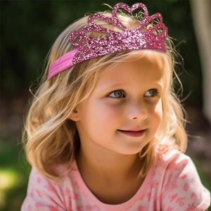 Détail d'un tout-petit portant un bandeau couronne rose pailleté pour anniversaire