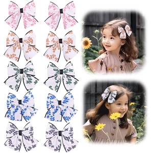 Lot de 10 barrettes à nœuds imprimés feuilles pour filles en cinq couleurs sur modèle
